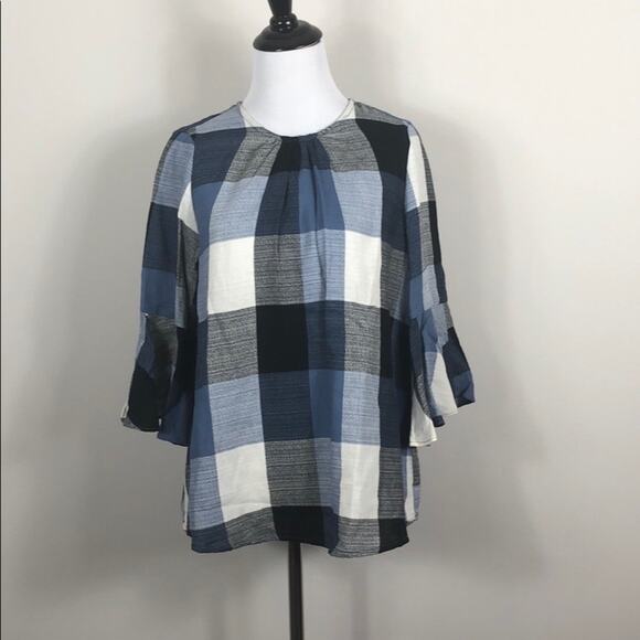 Ro De Top Blue Plaid Bow Back Blouse - Picture 3 of 7